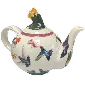 2007 Paul Cardew Colorful Whimsical‎ Hummingbirds Floral Porcelain Teapot w/Lid
